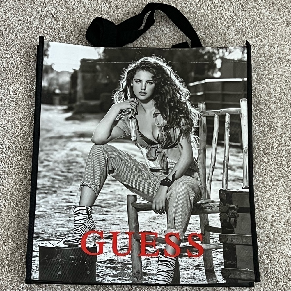Guess Vintage 90s Model Photo Shoot Shopping Tote Bag Black White Y2K Collector